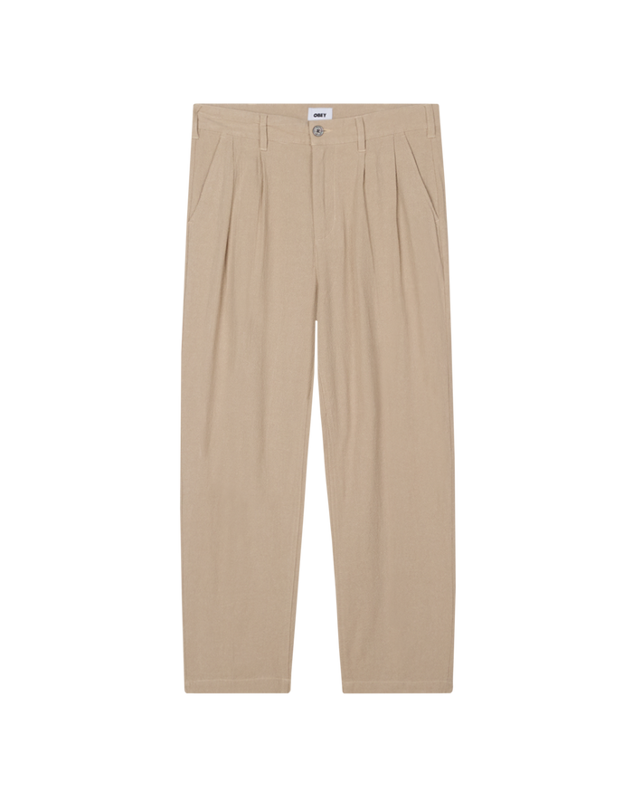 obey fubar linen pleated pant oatmeal